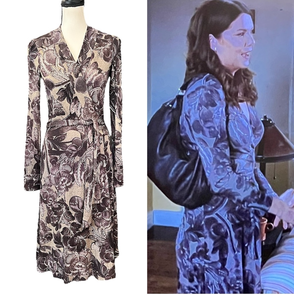 Vintage Silk Floral Designer Wrap Dress ASO Lorelai Gilmore Girls